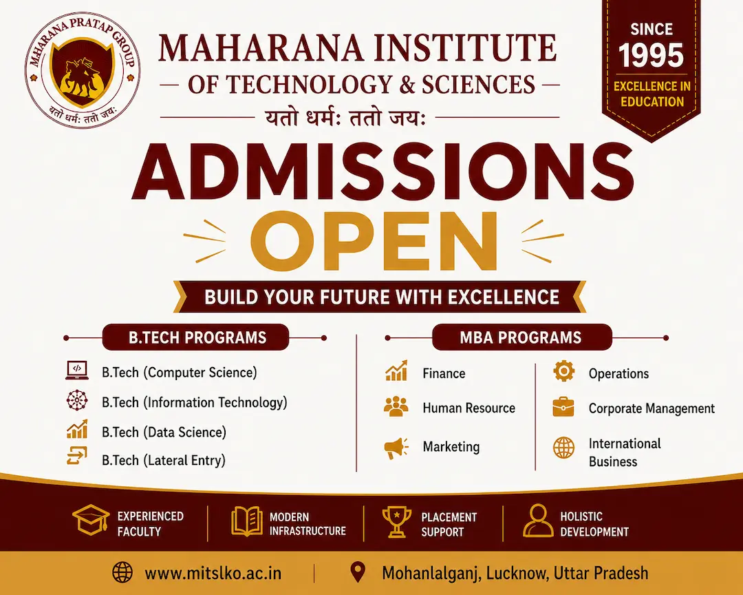 Admissions open at MITS Lucknow — B.Tech and MBA programmes. Since 1995. Mohanlalganj, Lucknow.